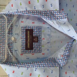 Johnston & Murphy Blue checked Embellished Long Sleeve Button-down Shirt. XL